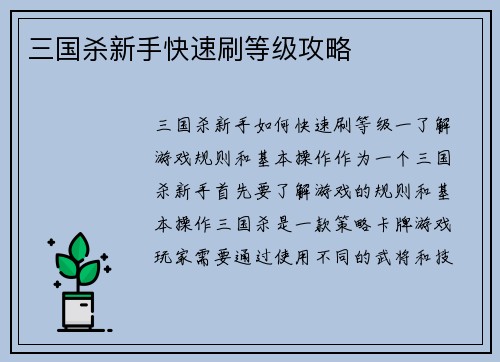 三国杀新手快速刷等级攻略