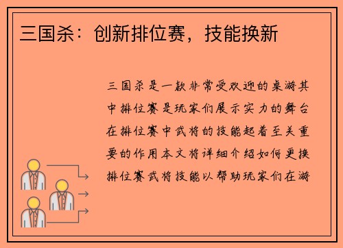 三国杀：创新排位赛，技能换新